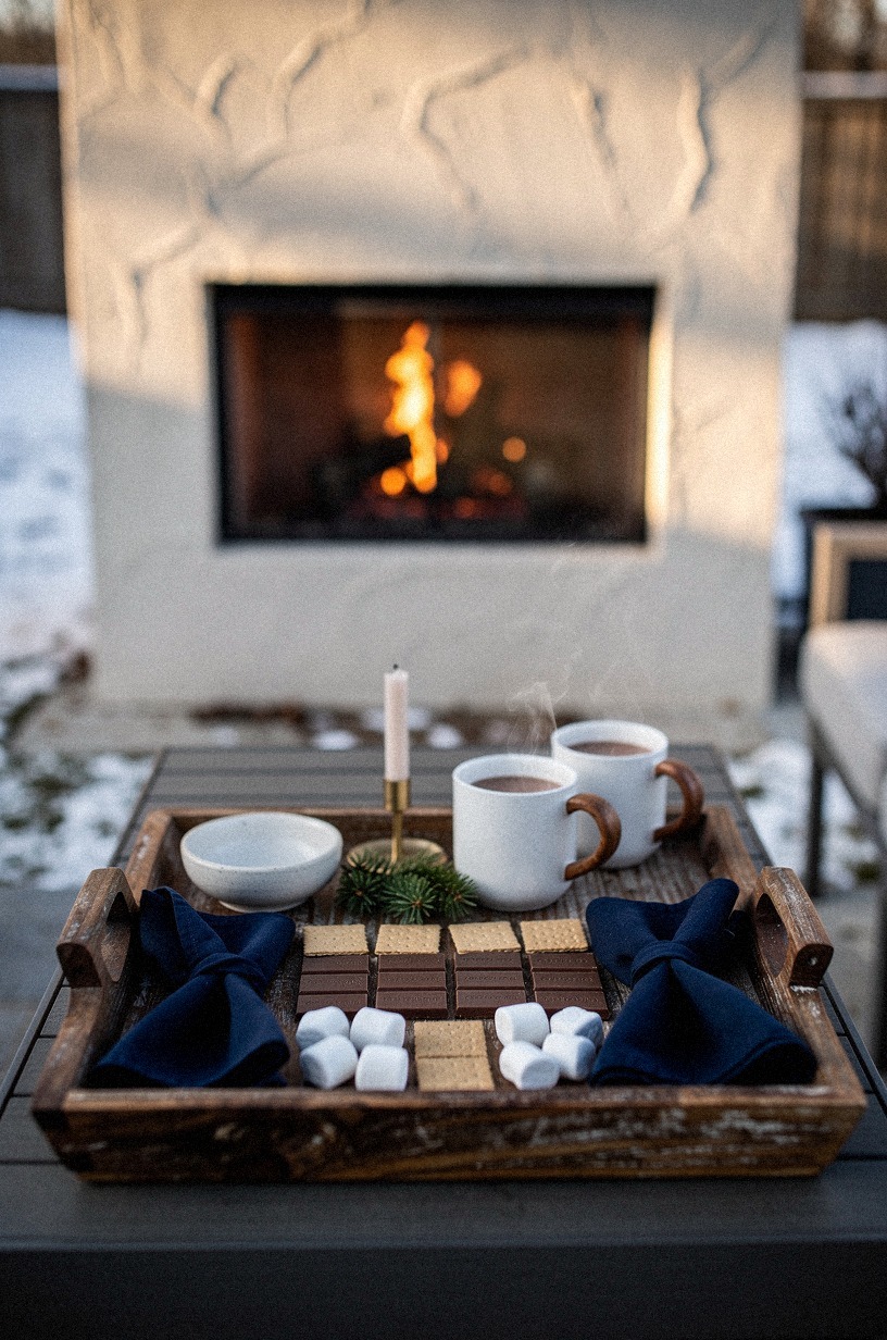 Style a s’mores tray by the fireplace