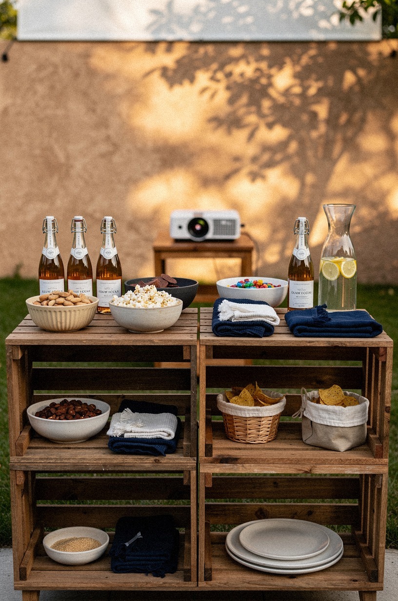 Stack crates for a cozy snack station
