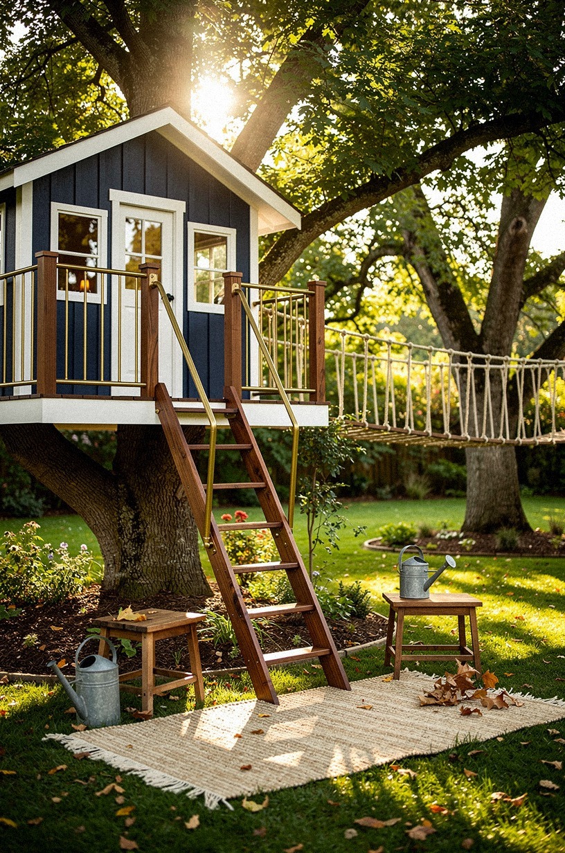 Hang a Navy Treehouse with Walnut Ladder