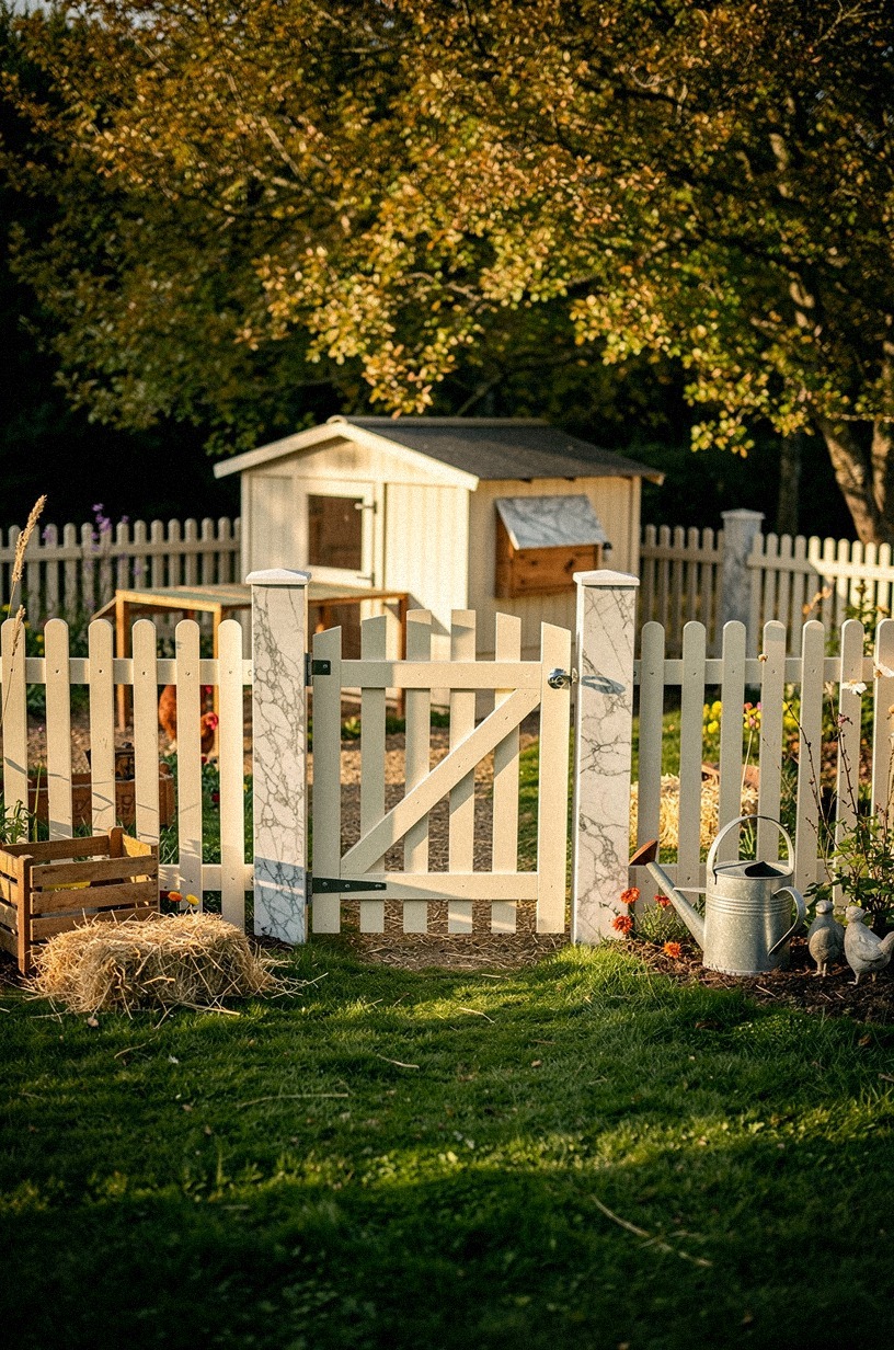 Build a low picket fence in creamy white around the perimeter