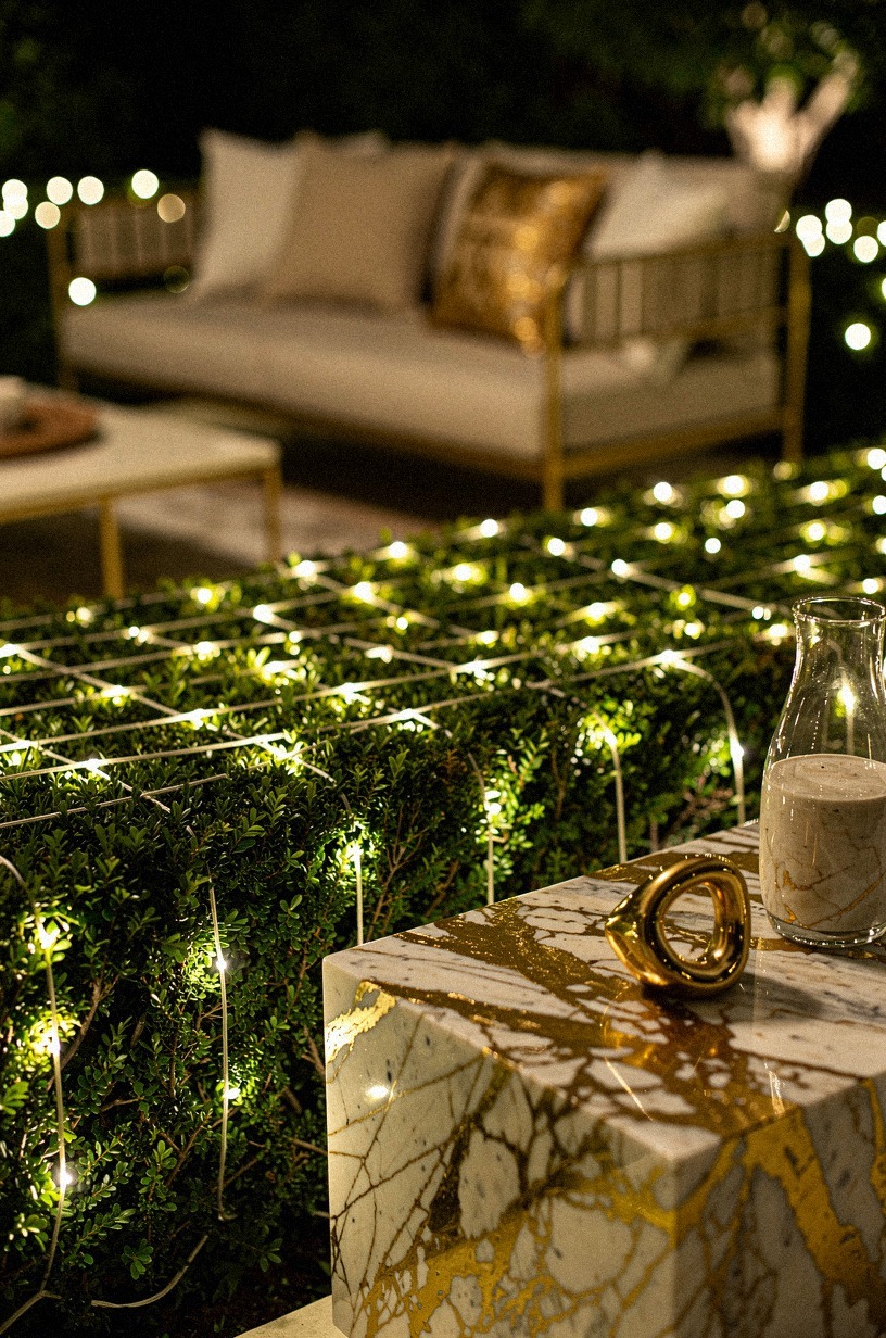 Lay a net of micro-lights flat across low hedges