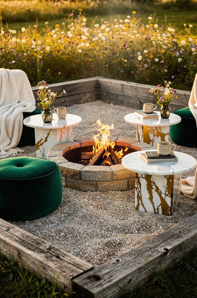 Build a crushed granite pad edged with railroad ties for rustic structure