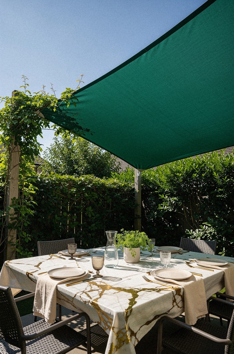 Rig a retractable shade sail at a sharp angle