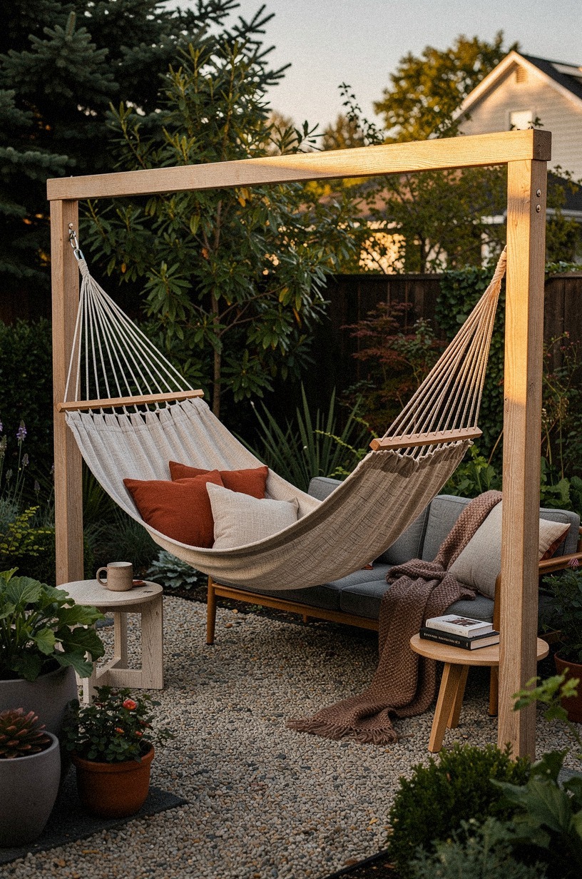 Nestle a hammock between two posts