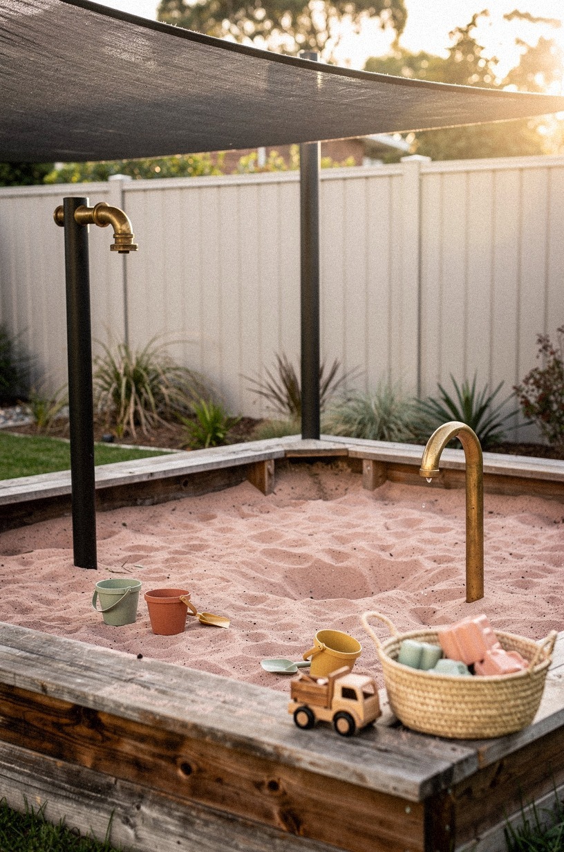 Pour a Dusty Rose Sandbox with Shade Sail
