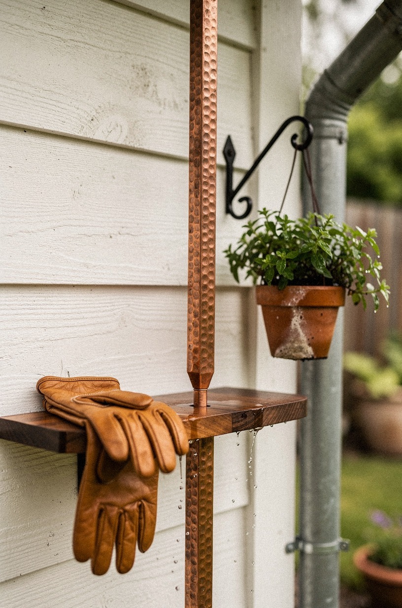 Finish with a copper rain chain beside the downspout