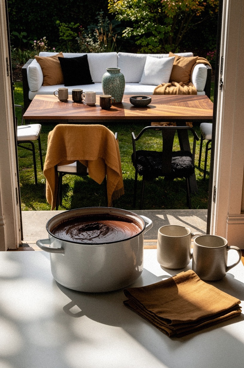 Serve cocoa from a vintage enamel pot