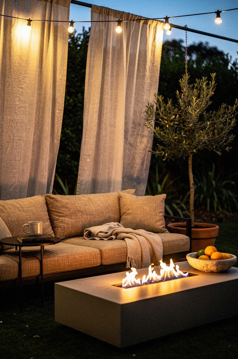 Light a Warm White Lounge with Fire Pit