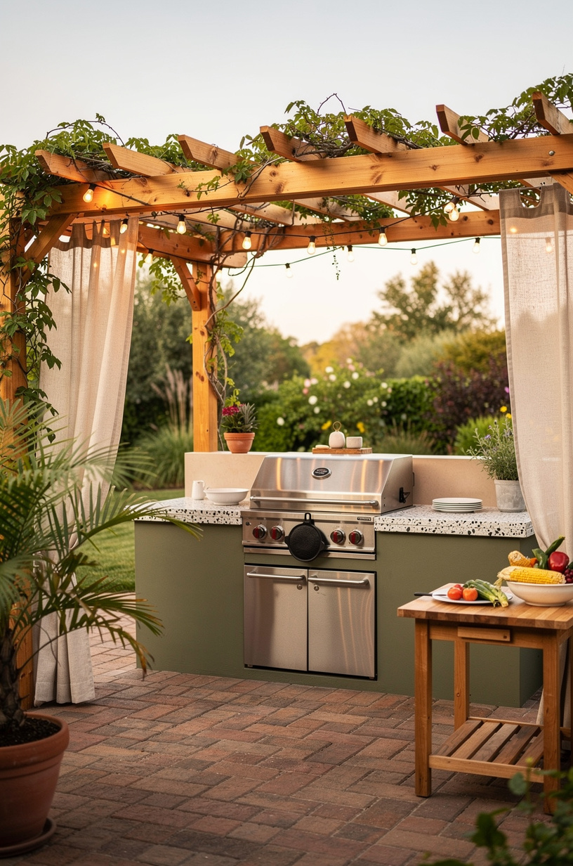 Frame a <strong>Cedar Pergola</strong> Over the Grill Station
