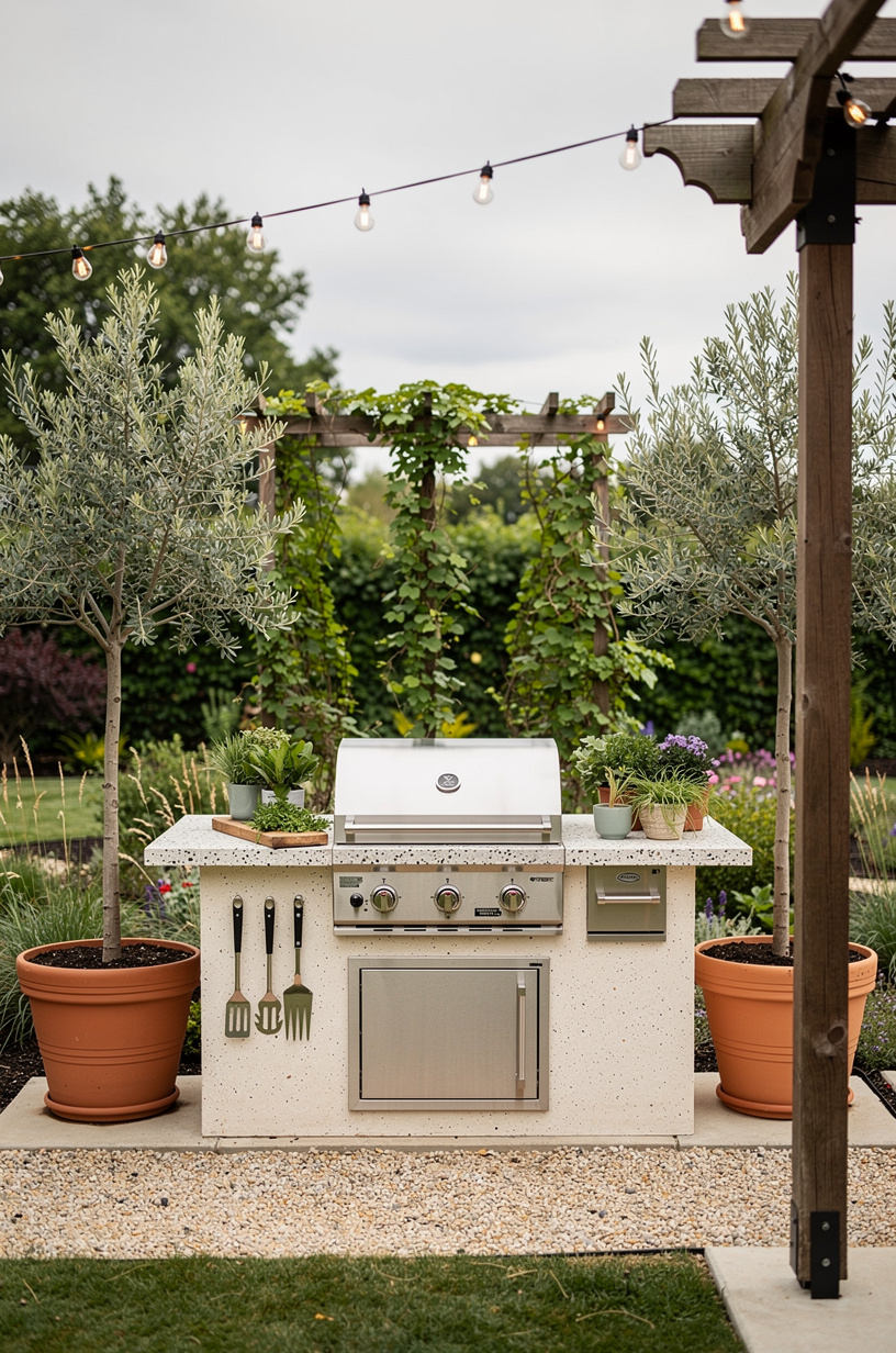 Frame the Grill With <strong>Potted Olive Trees</strong> in Terracotta