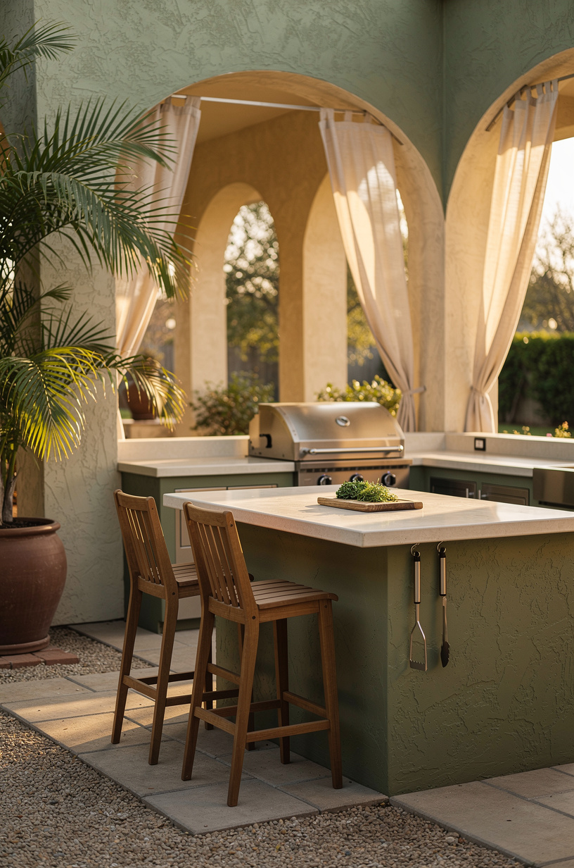 Pair <strong>Teak Bar Stools</strong> With a Poured Concrete Counter