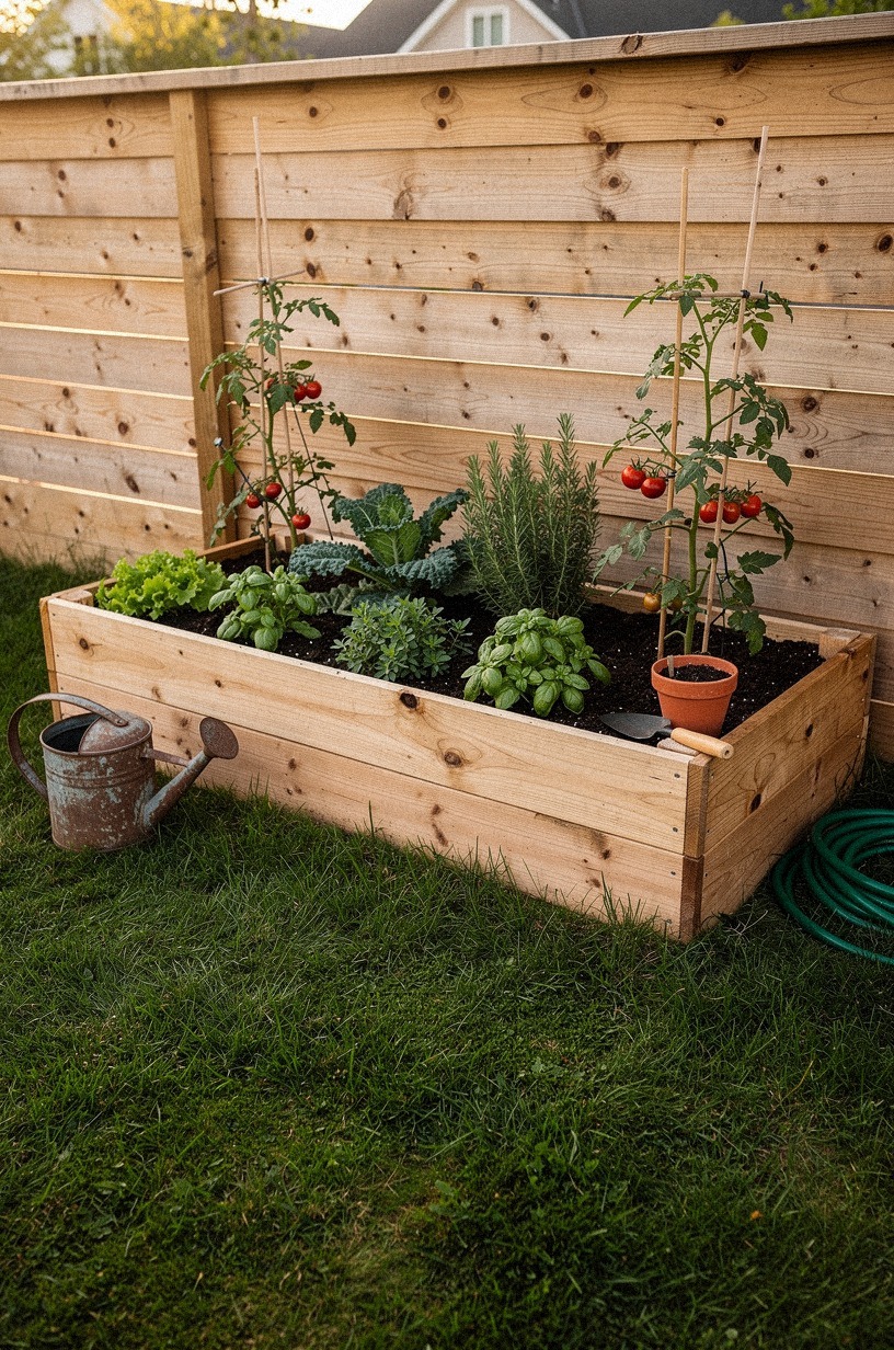 Build a single raised bed along the far fence line