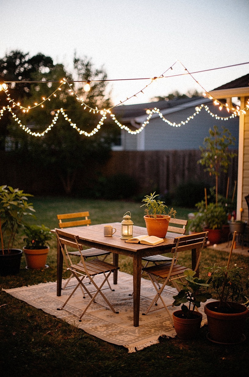 Hang string lights in a zigzag, not a perimeter loop