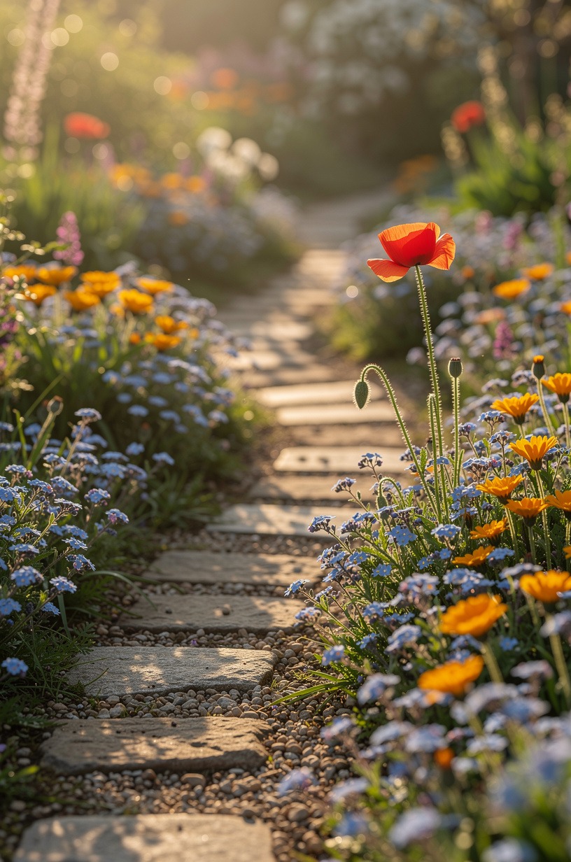 Let self-seeders run (forget-me-nots, calendula, nigella)