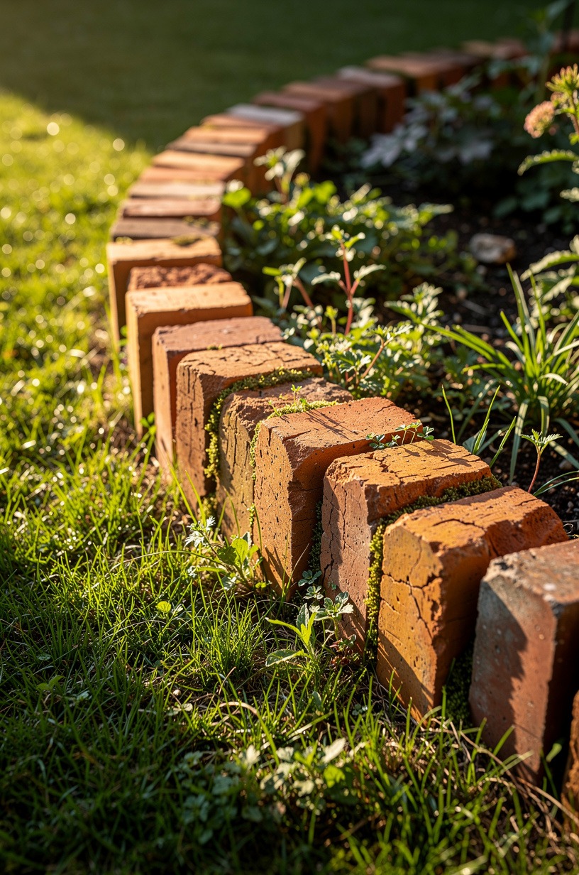 Stack old bricks (for edge, for path, for charm)
