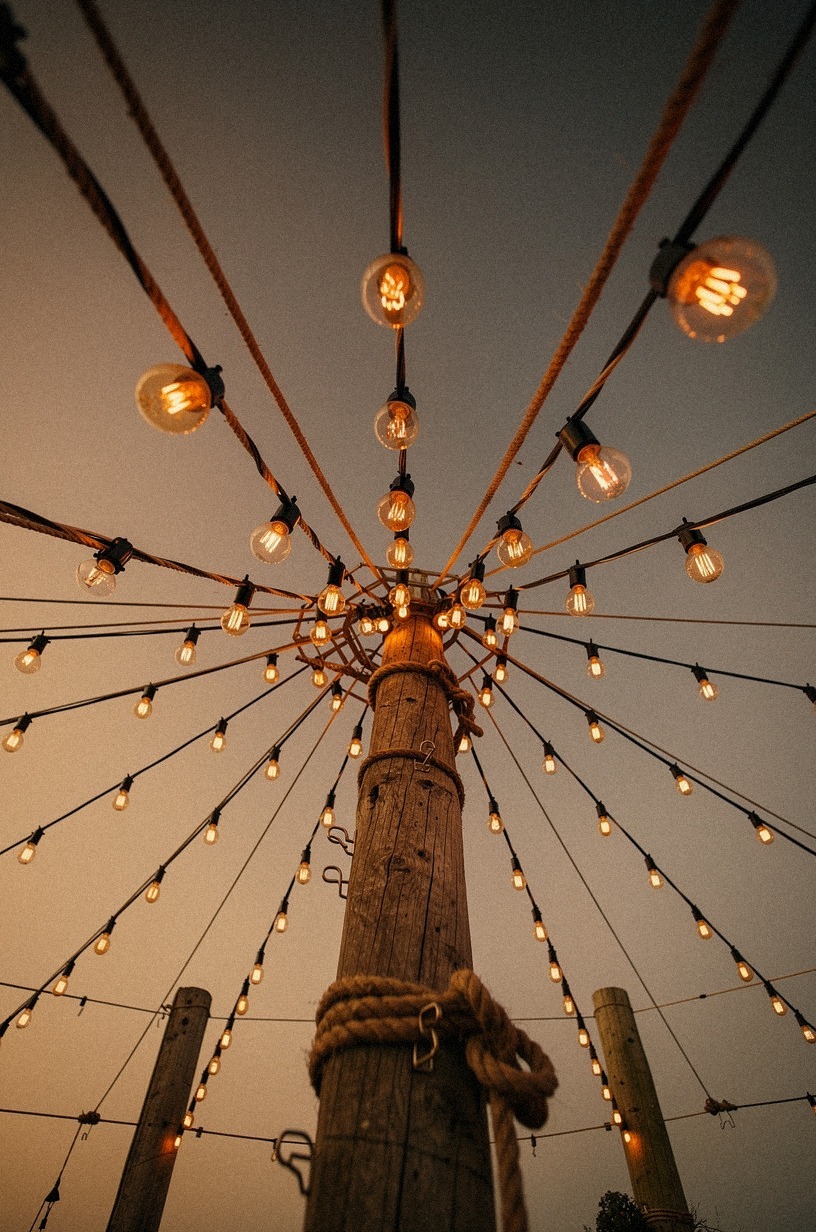 String lights overhead like a canopy