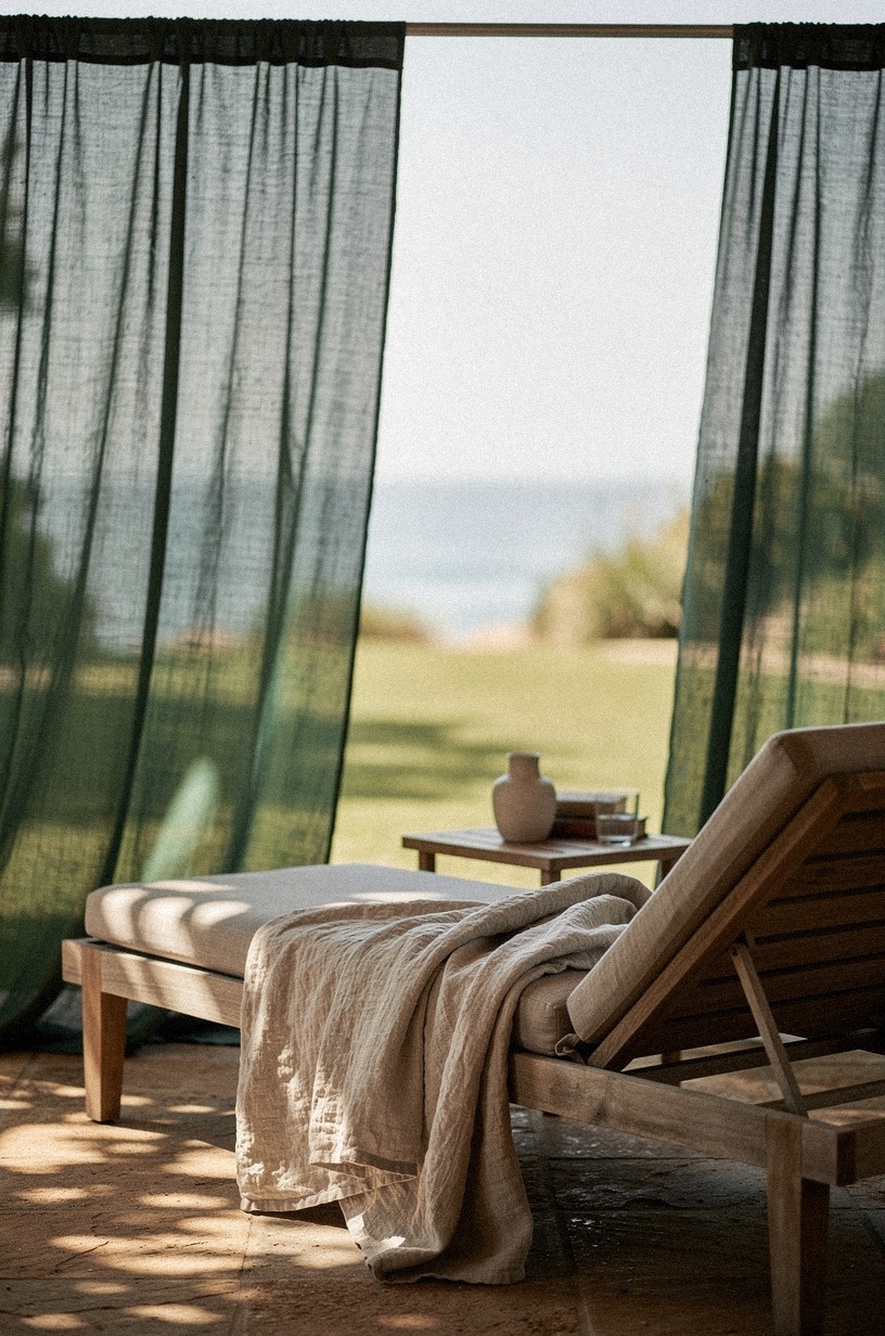 Use outdoor curtains on a tension rod