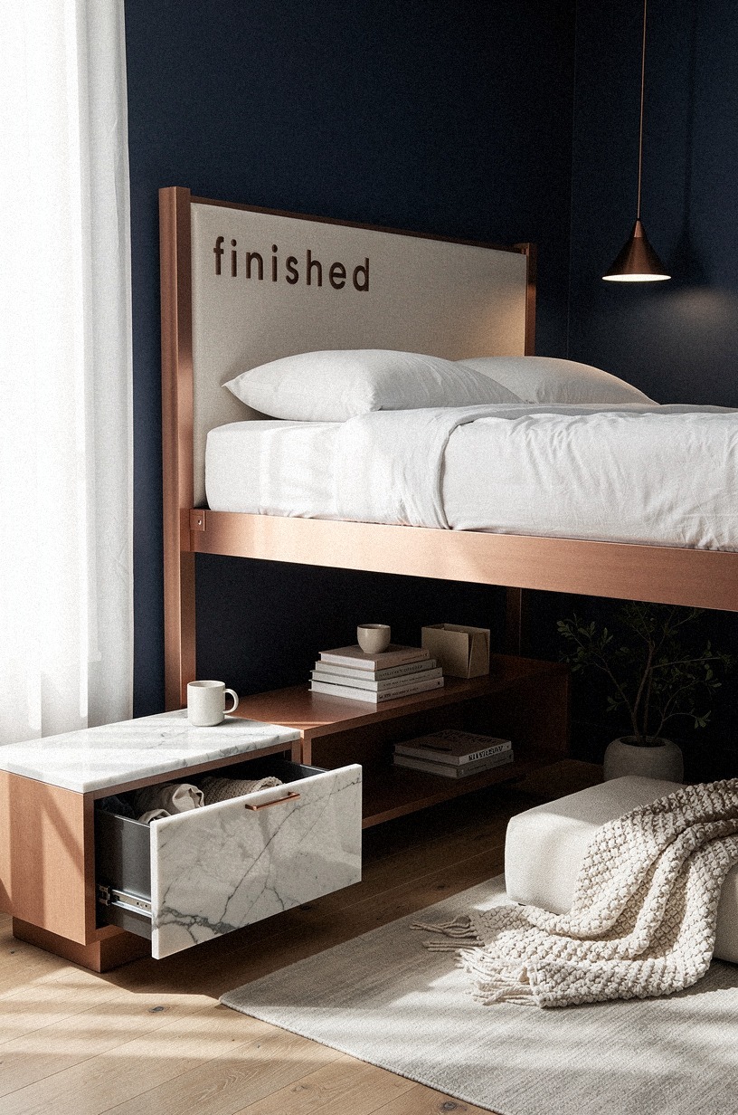 Anchor the sleep zone with a headboard that reads 