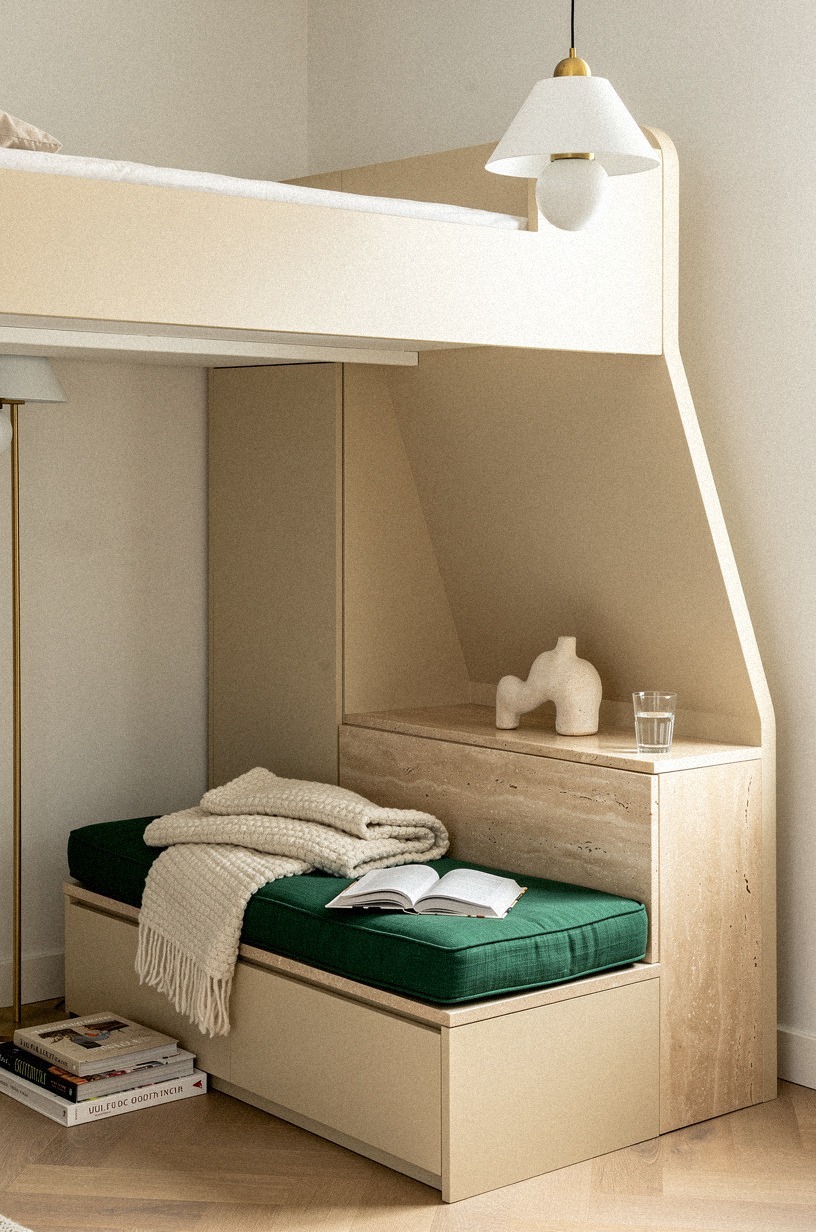 Build a reading nook into the dead space under the slanted end