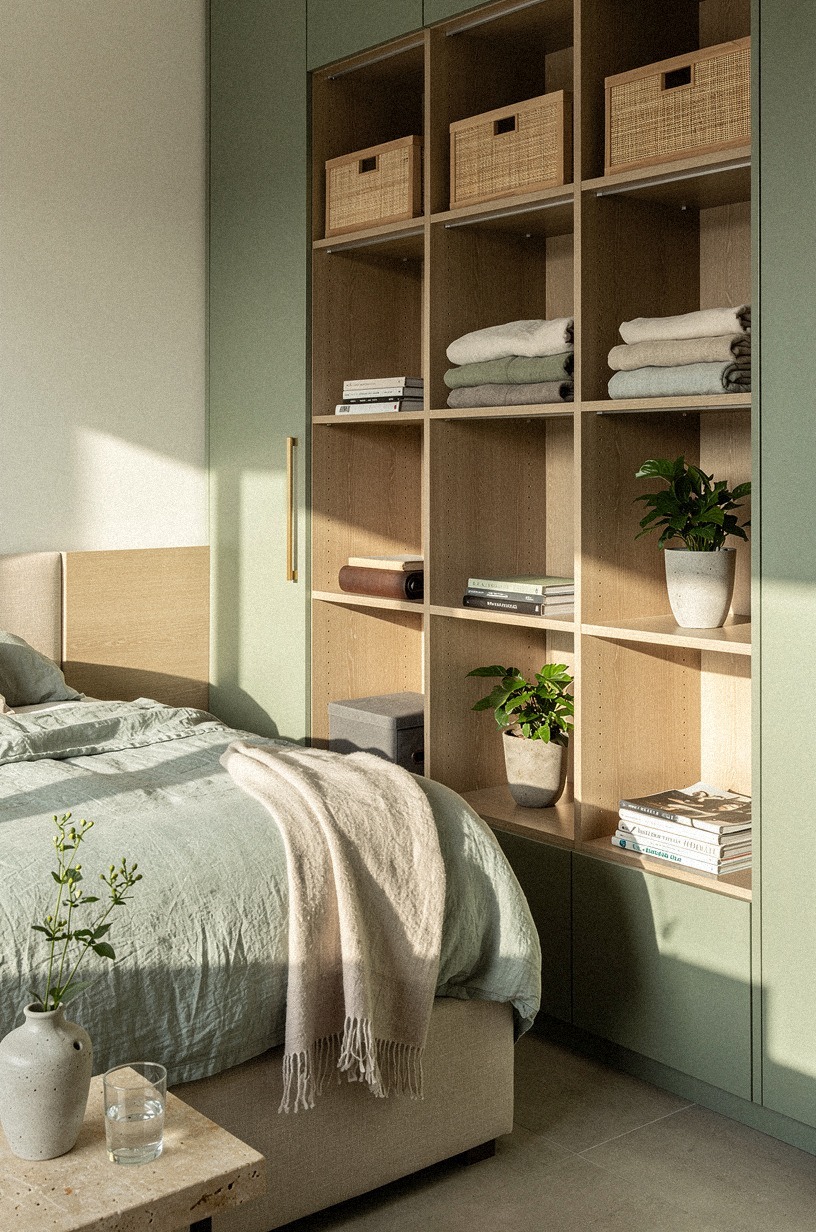 Build a wardrobe wall on the long side instead of a closet you don't have