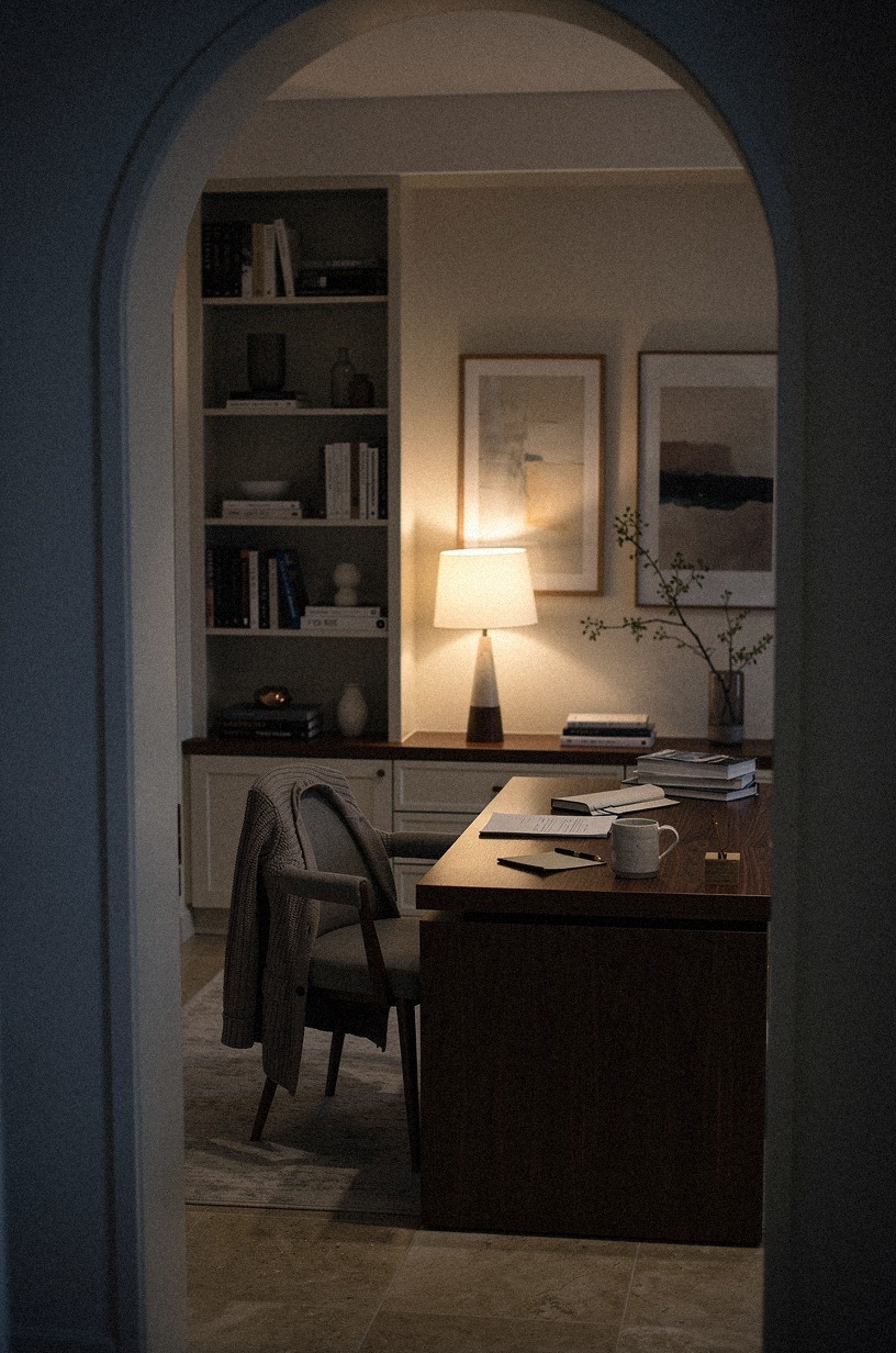 Anchor the room with a solid wood desk