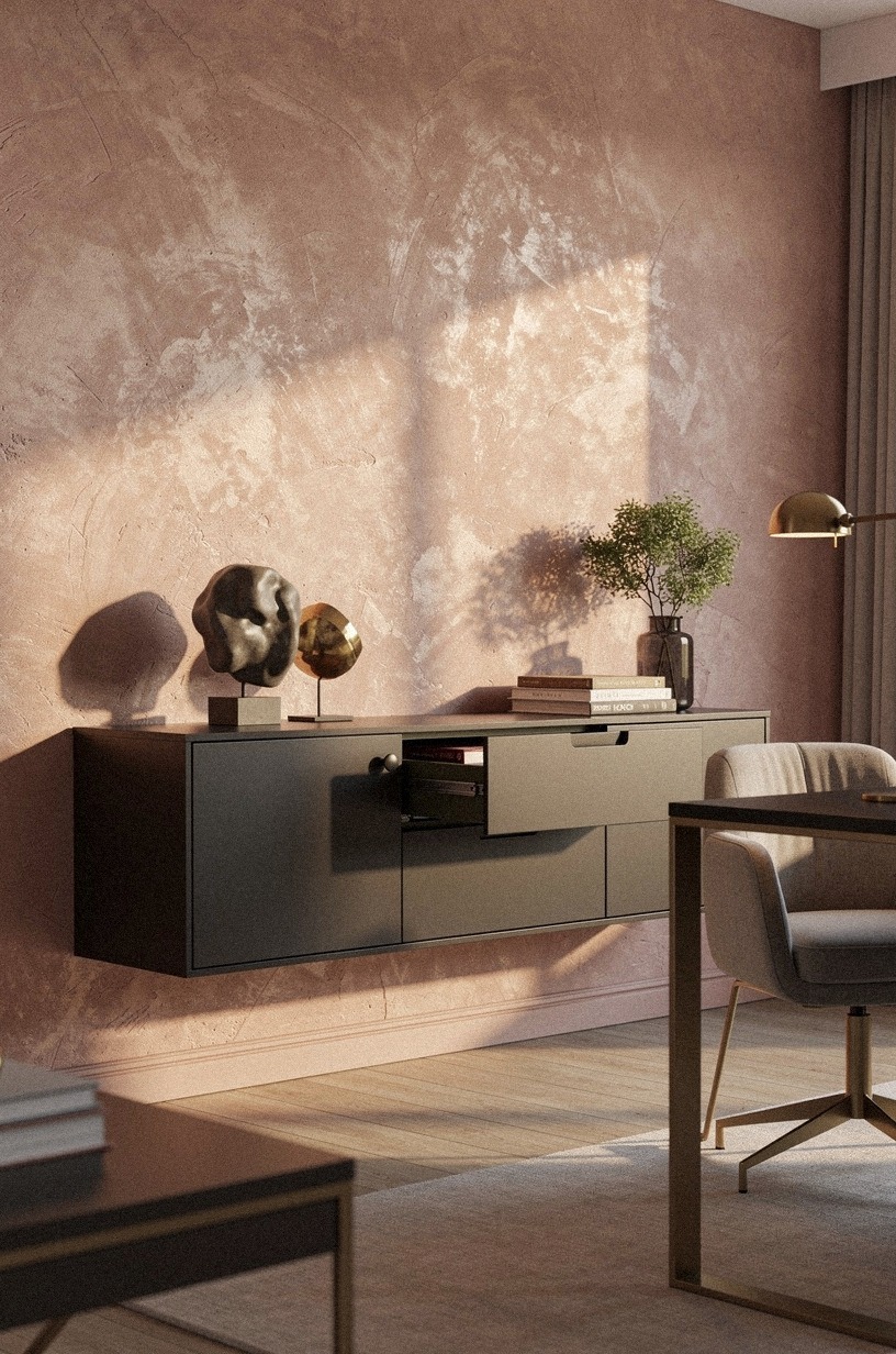 Float a credenza behind the seating zone