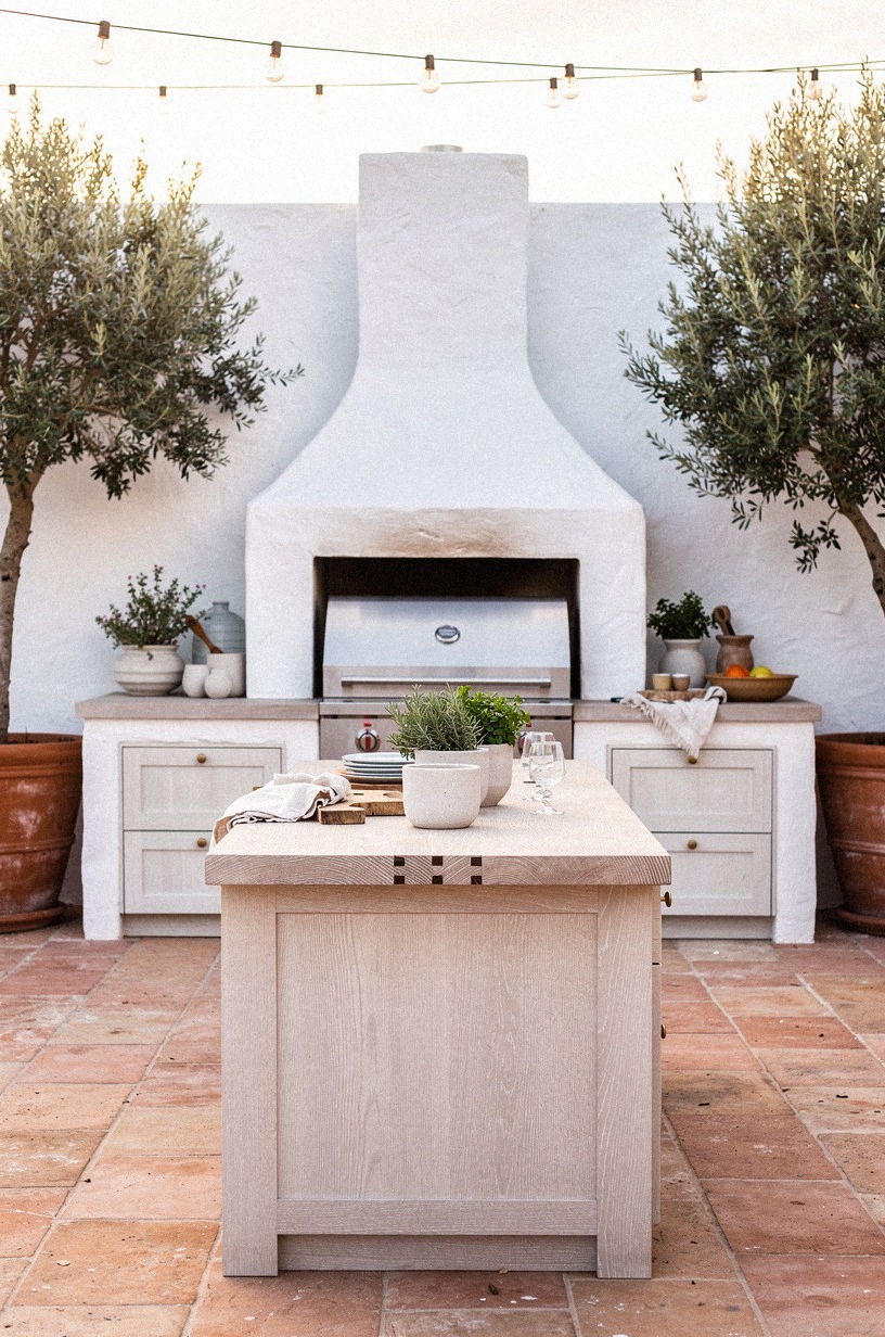 Whitewash the stucco grill wall
