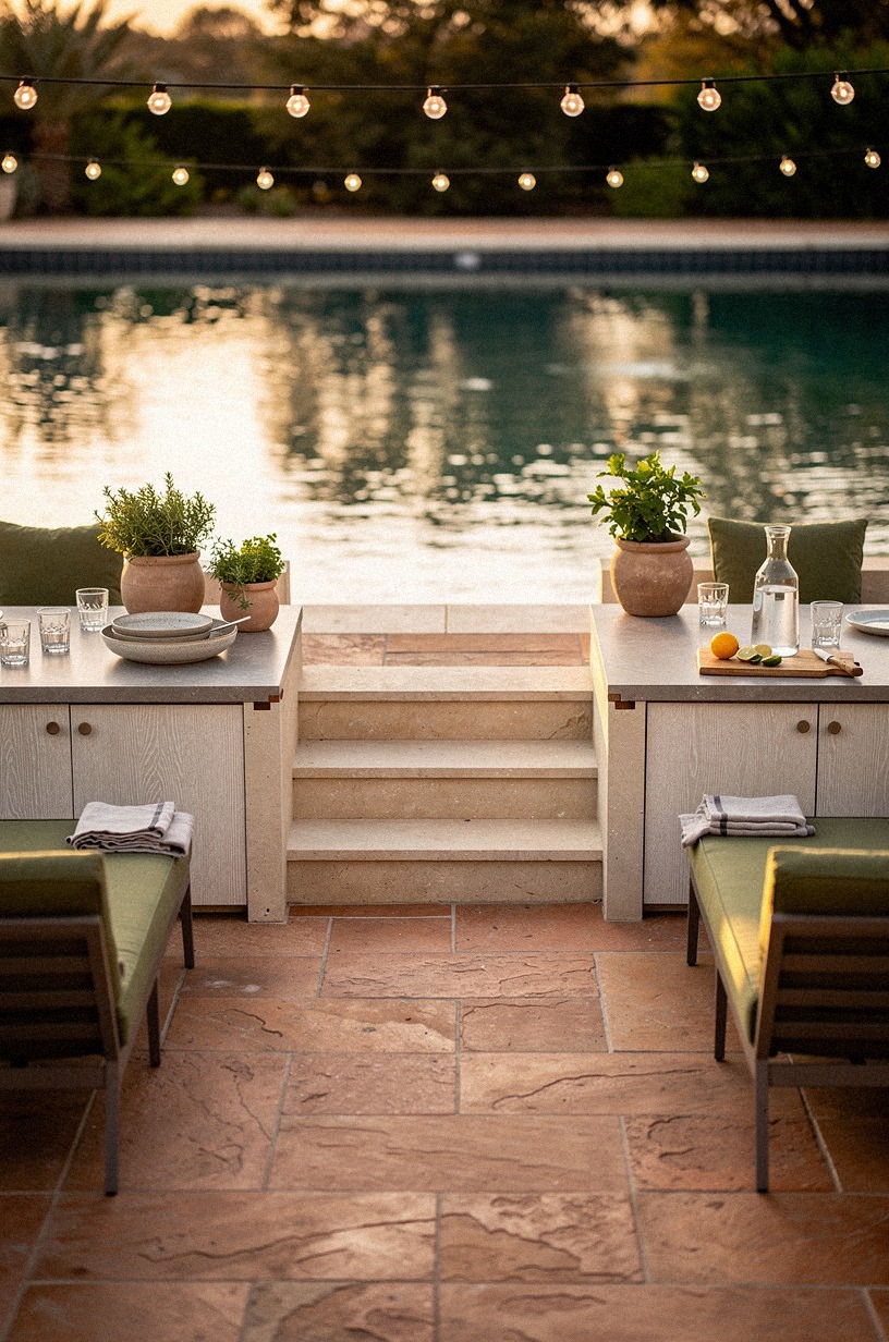 Set the grill just off the pool steps