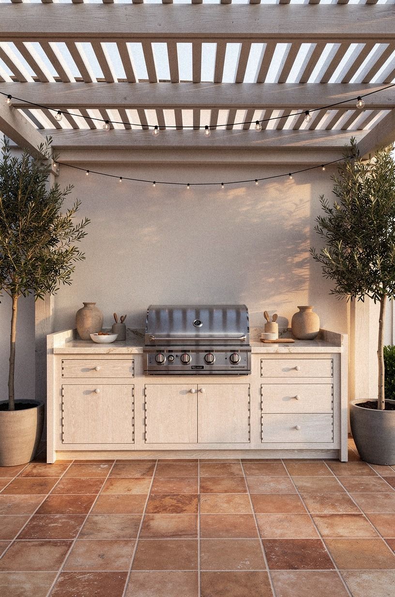 Choose a pergola roof over the grill wall
