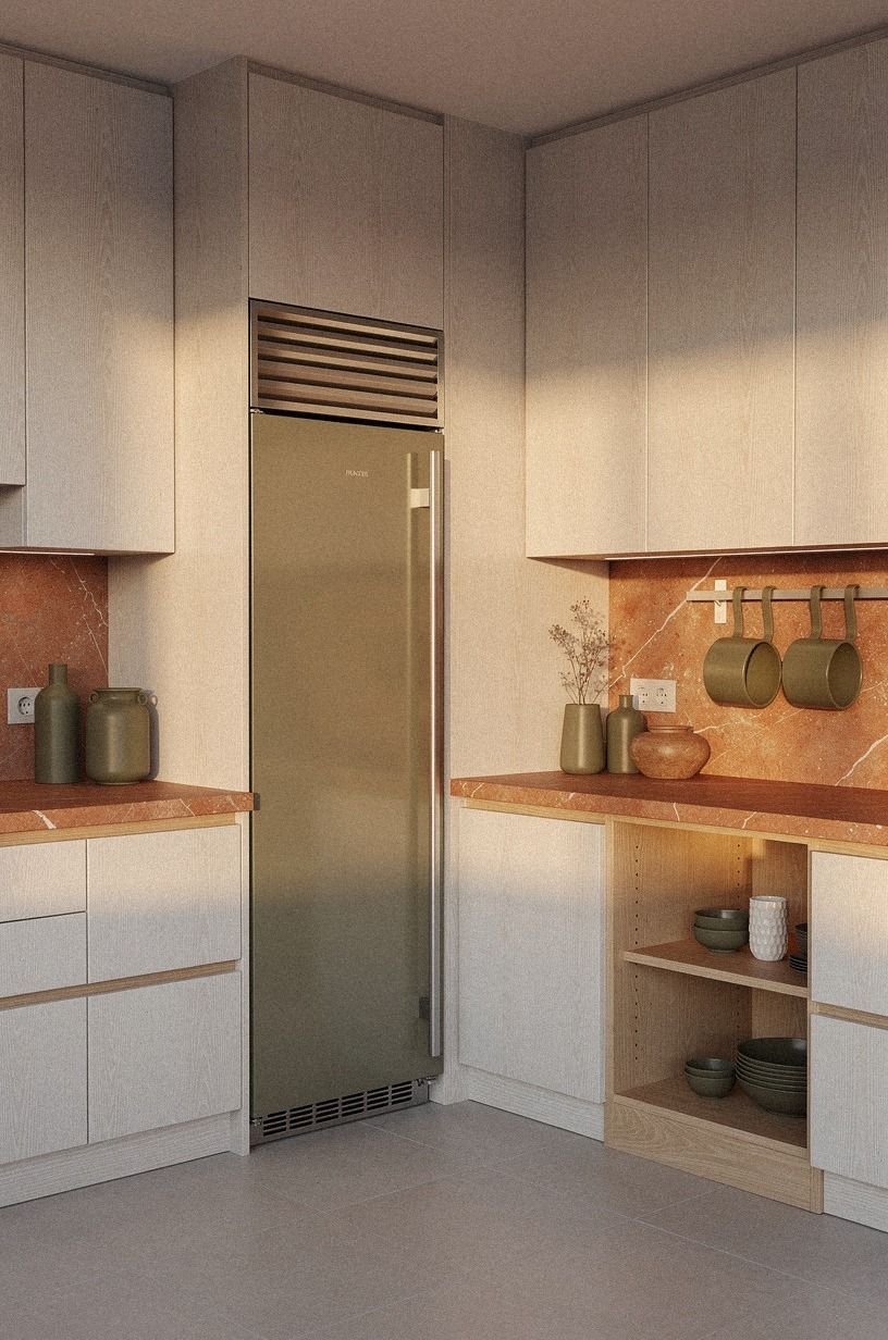 Wrap tall cabinets around the refrigerator