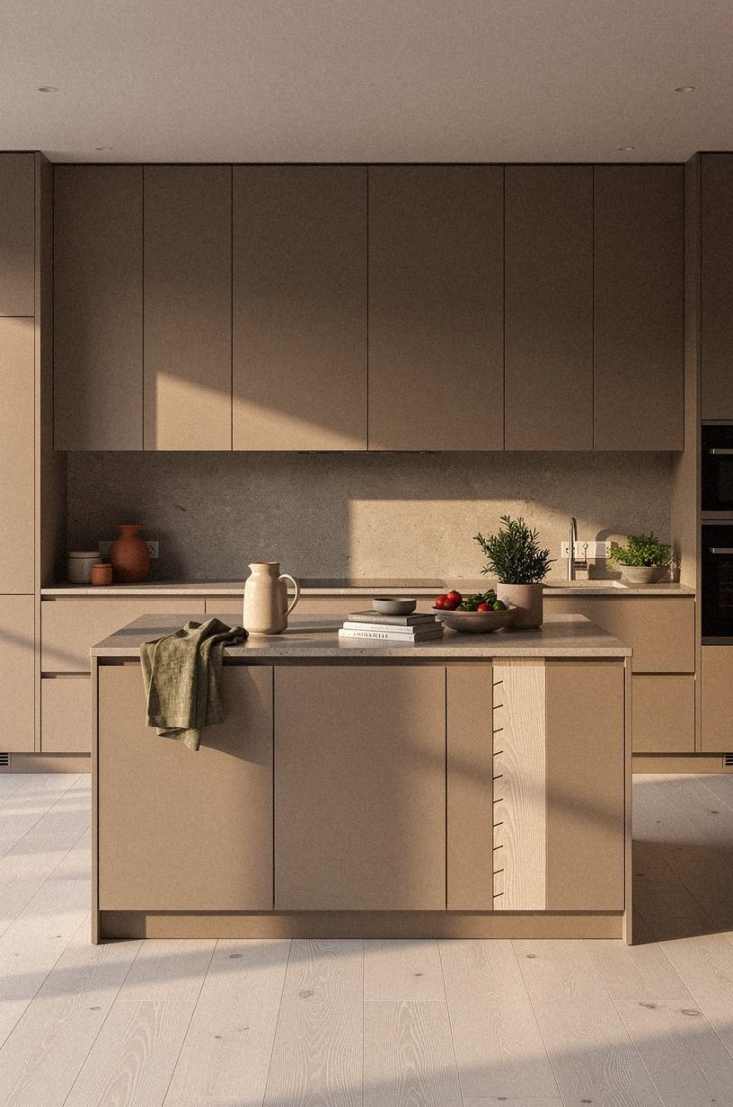 Choose slab fronts in warm matte taupe