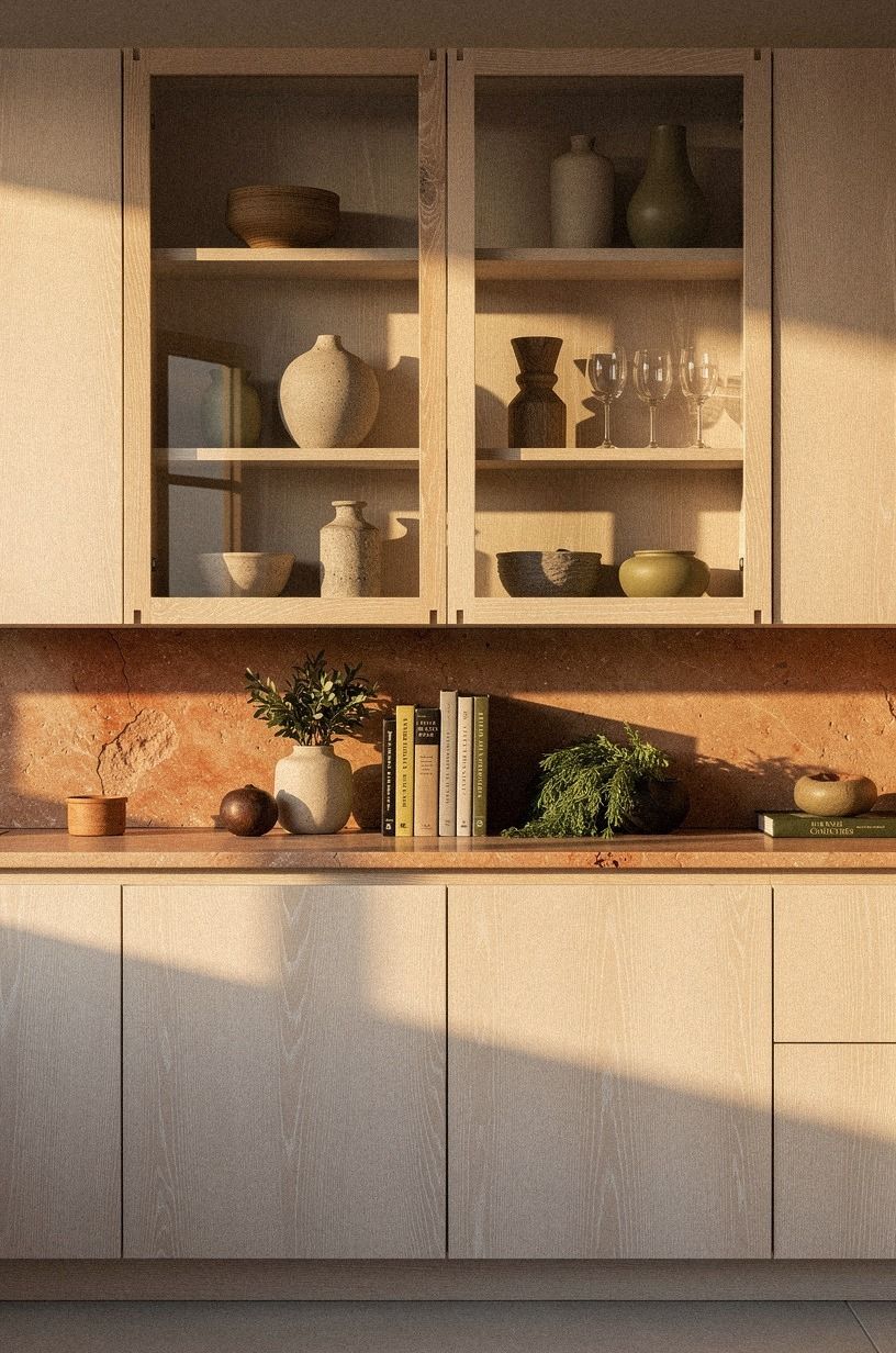 Pair warm oak frames with clear glass uppers