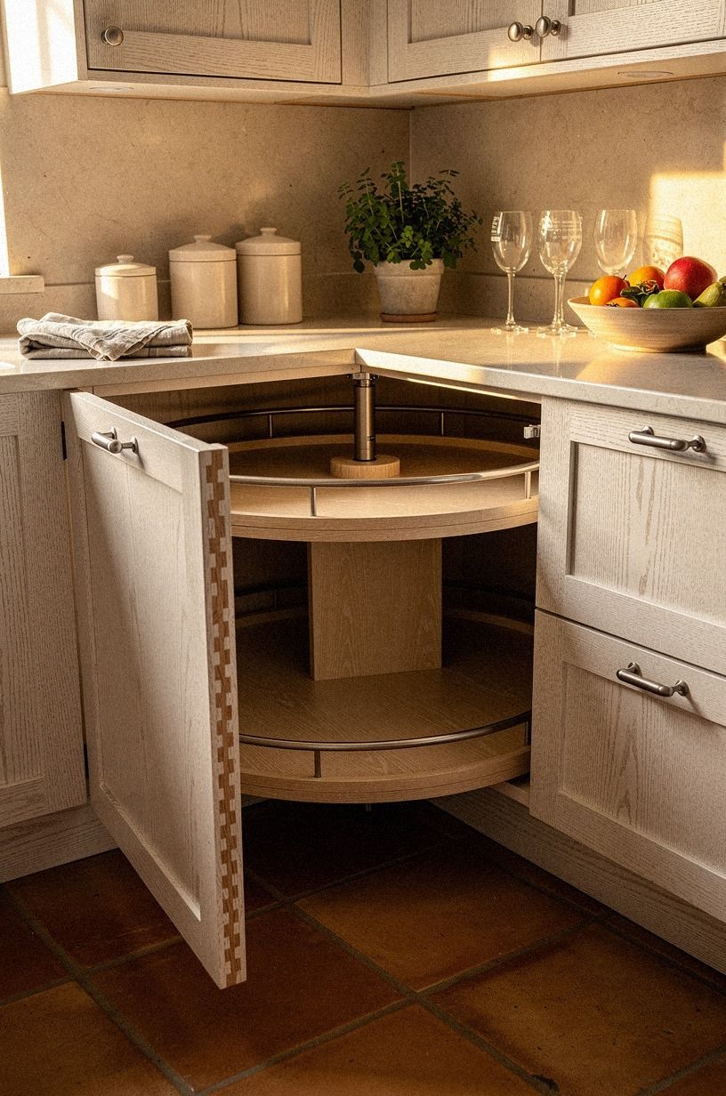 Start with a kidney-shaped lazy Susan insert