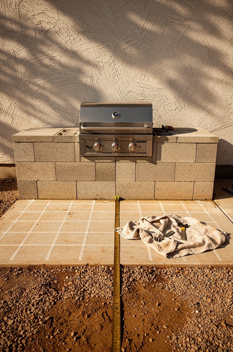 Map the grill wall around cinder block modules