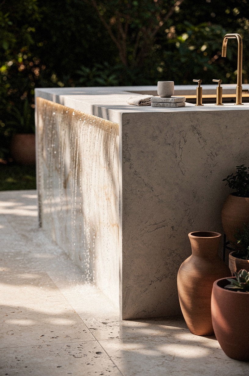 Pour a concrete waterfall counter at the bar edge