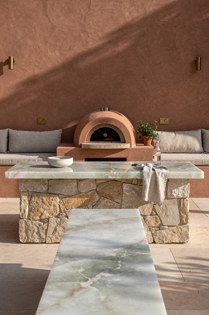 Anchor the patio with a stone pizza island