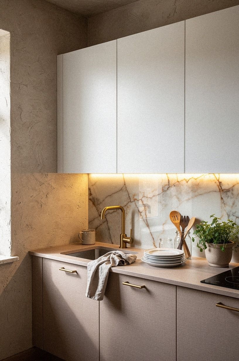 I swapped uppers for shallow white cupboards