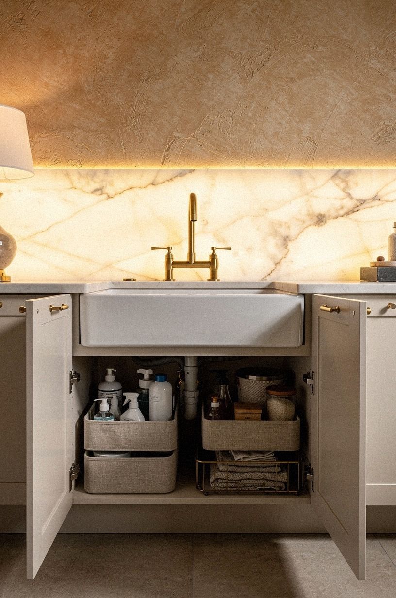 Anchor the sink with shaker cabinet doors