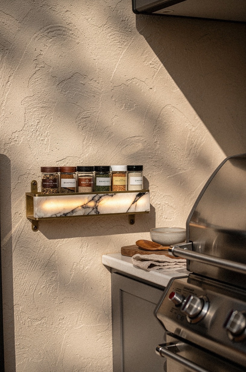 Clamp a slim spice rail beside the grill