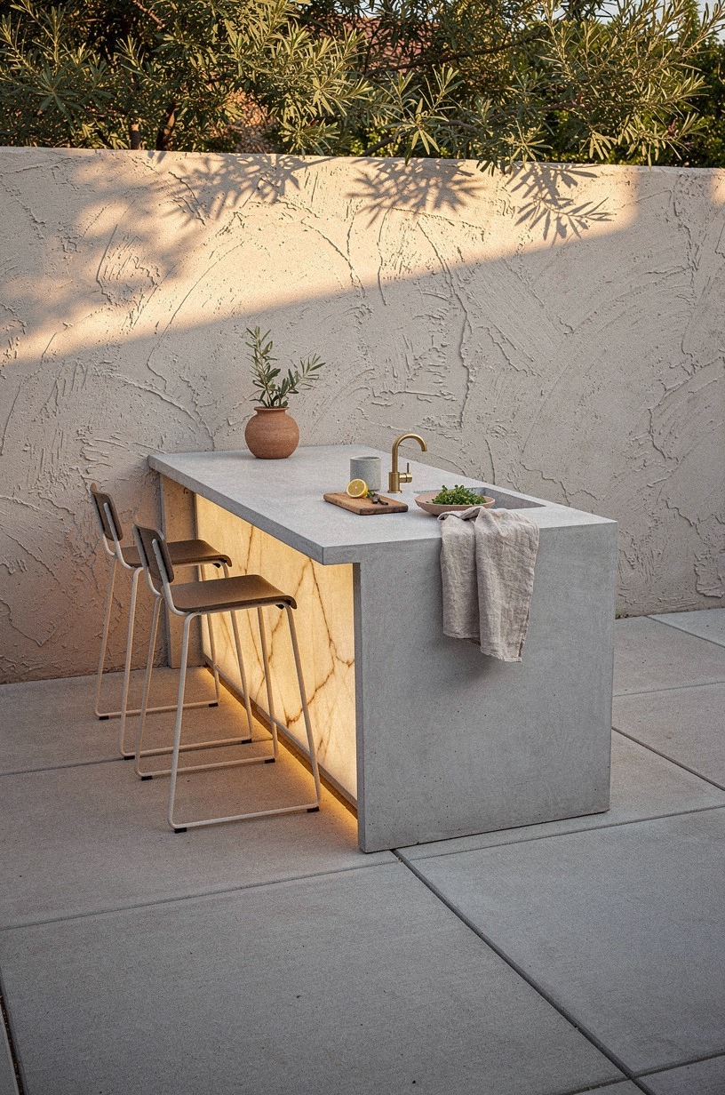 Pour a concrete island with bar seating