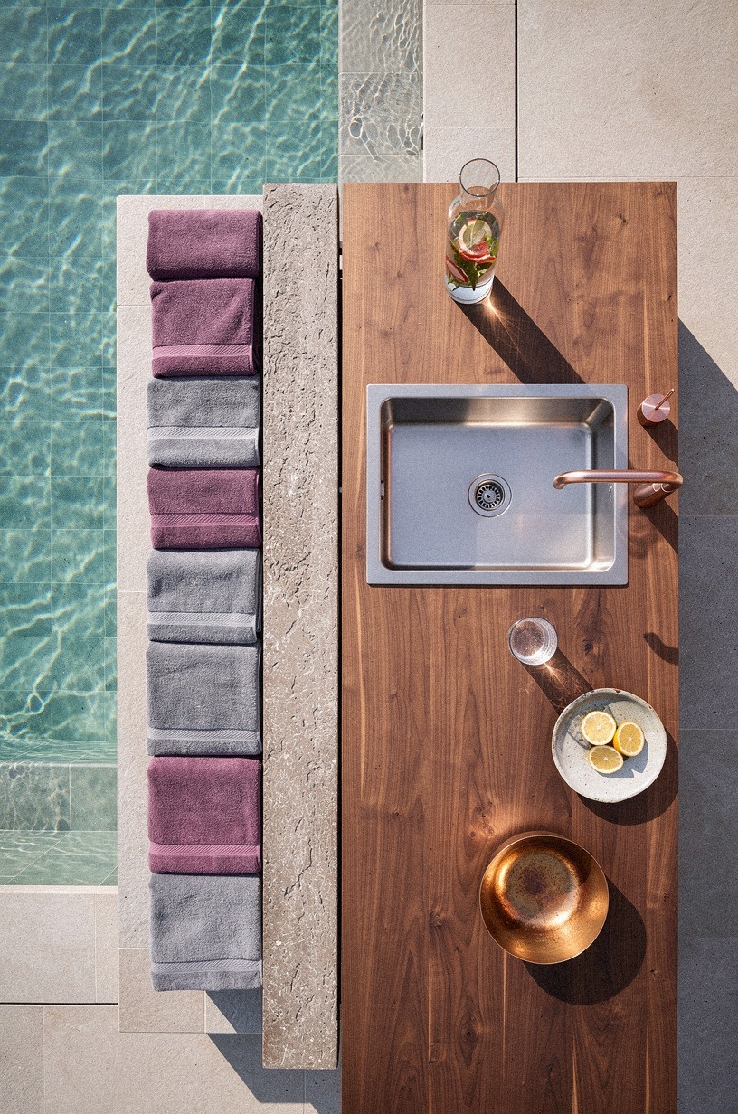Tuck the sink beside the towel wall