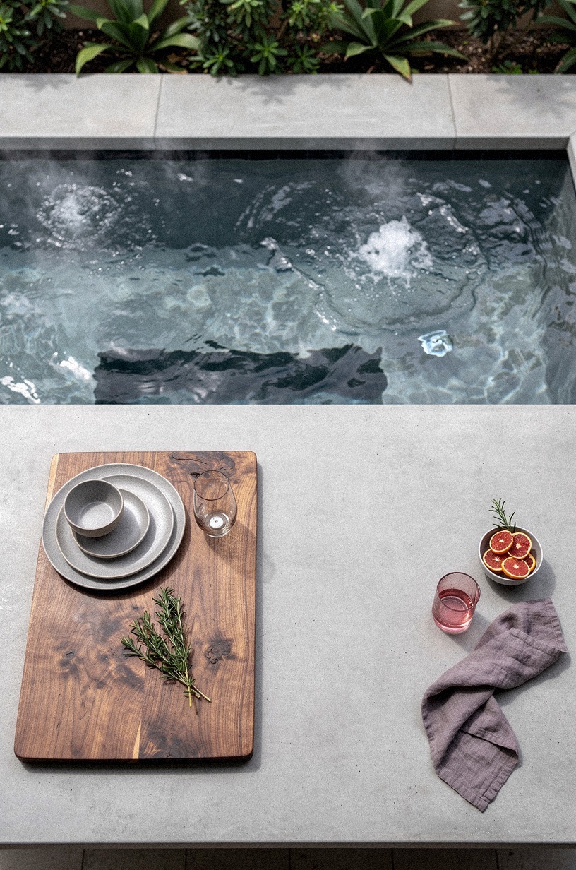Pour concrete counters facing the bubbling view