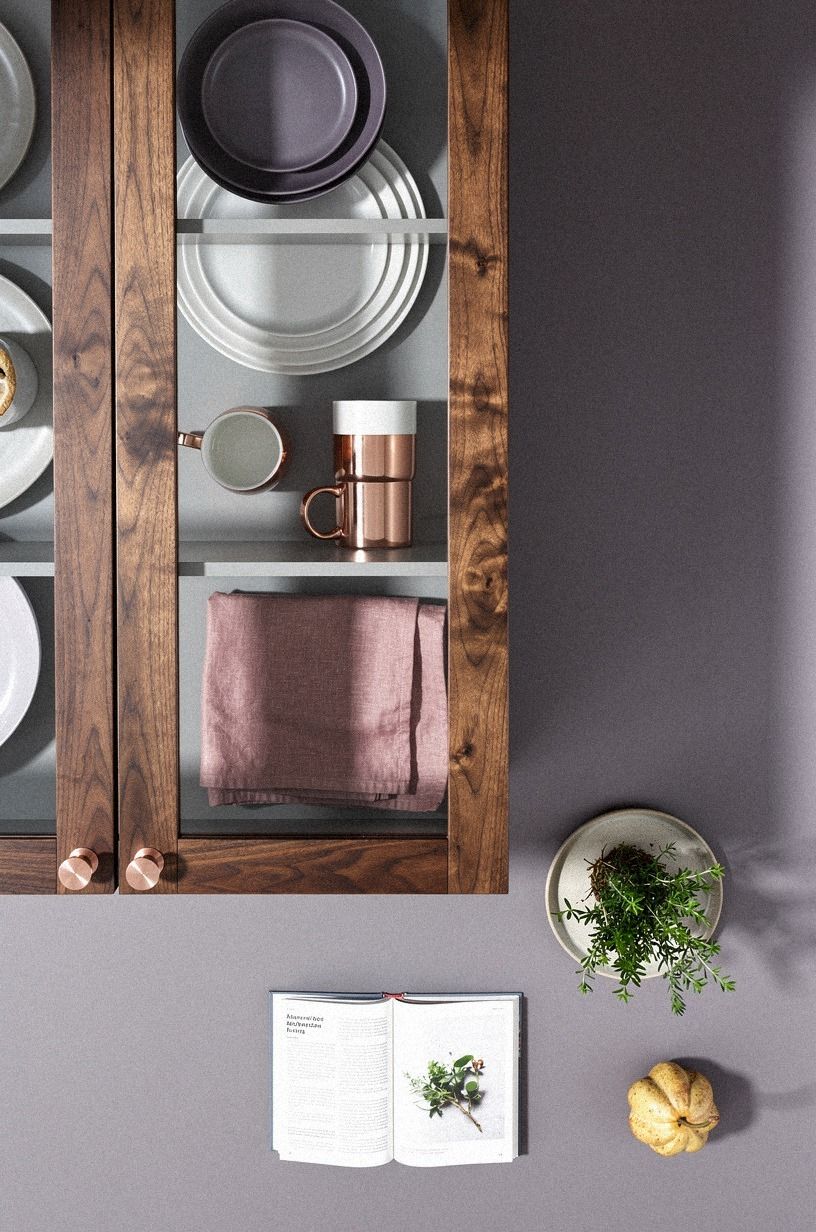 Add glass-front doors above closed storage