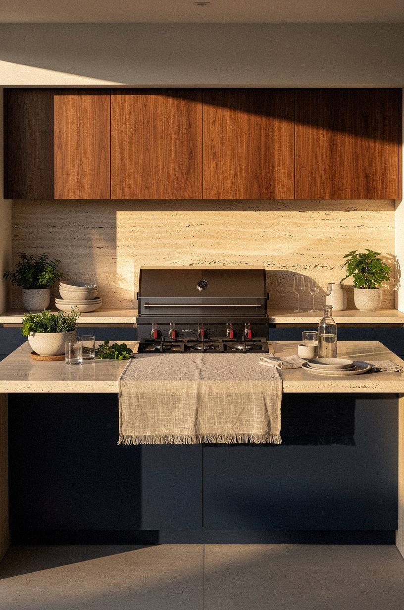 Add fluted stone behind the cooktop
