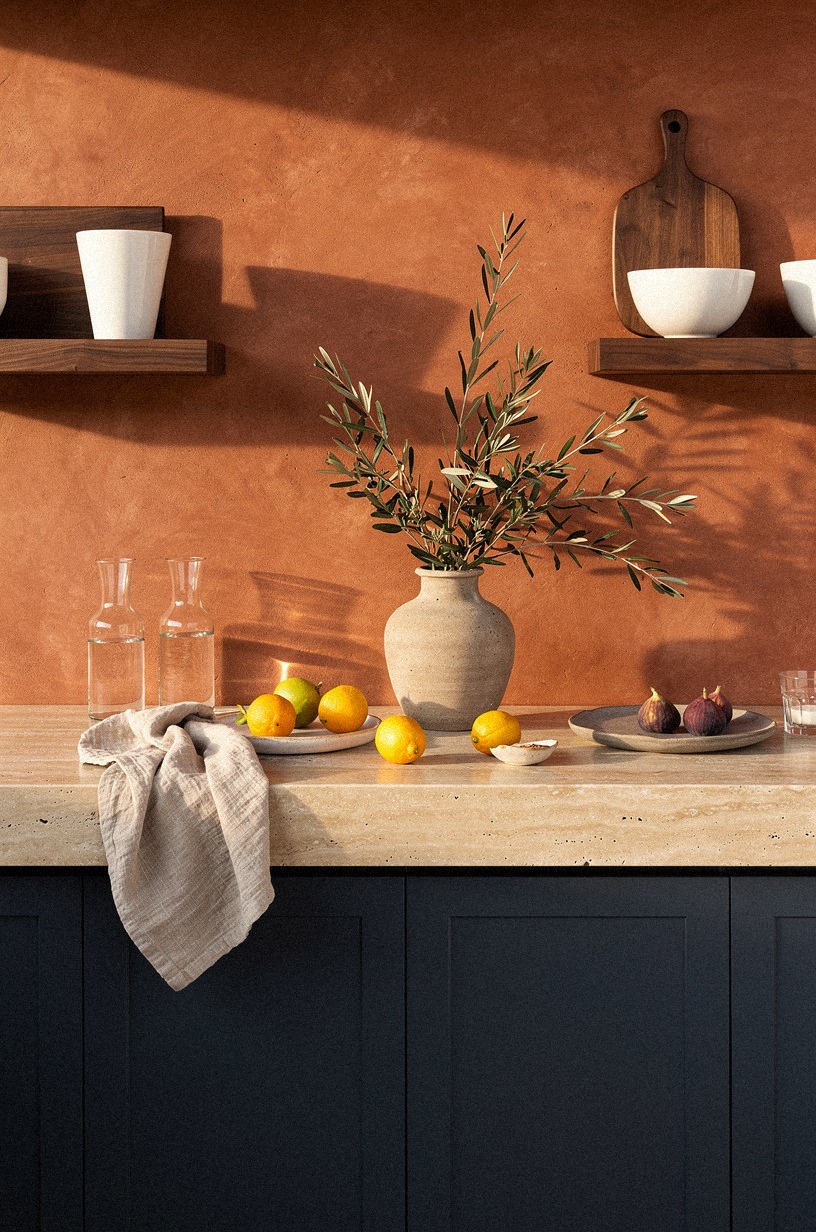 Install a terracotta counter along the wall