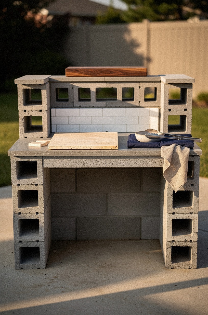 Dry stack cinder blocks around the grill bay