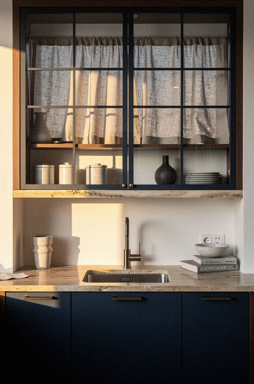 Add glass wall cabinets above the sink