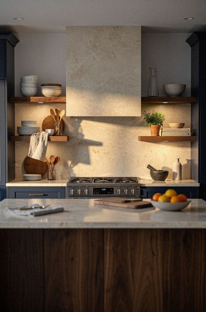 Replace one upper cabinet with oak shelves