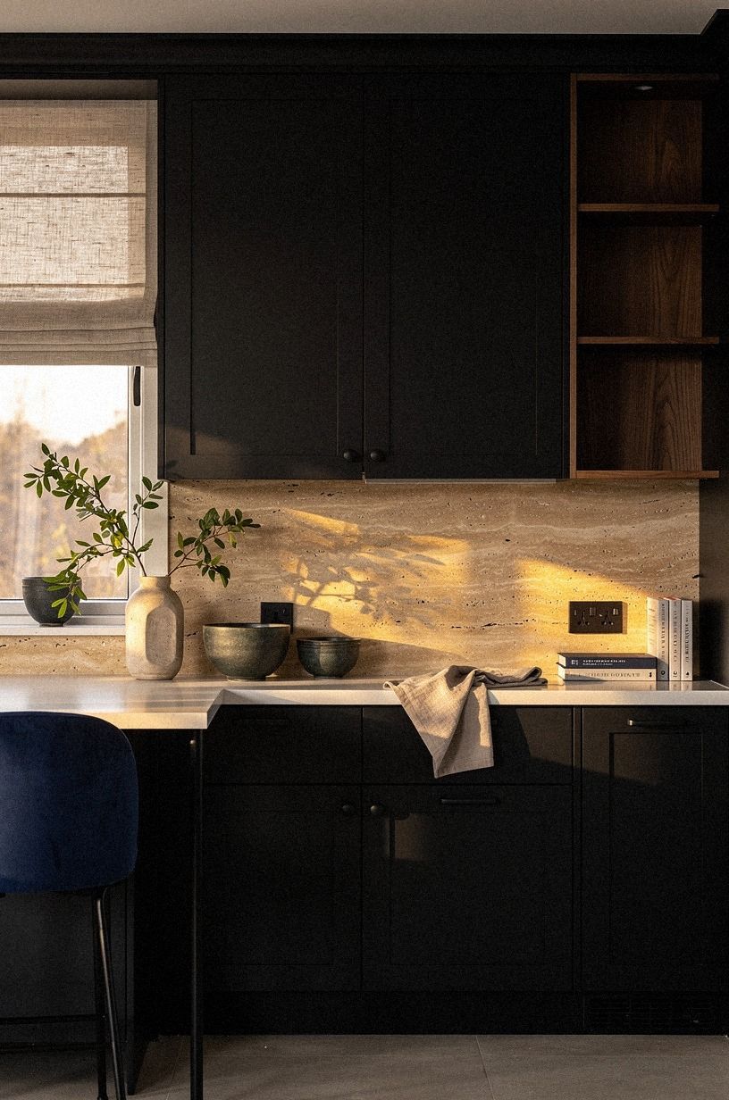 I ran black cabinets to the ceiling