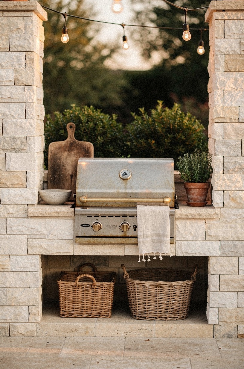 Frame the grill with stacked ledgestone columns
